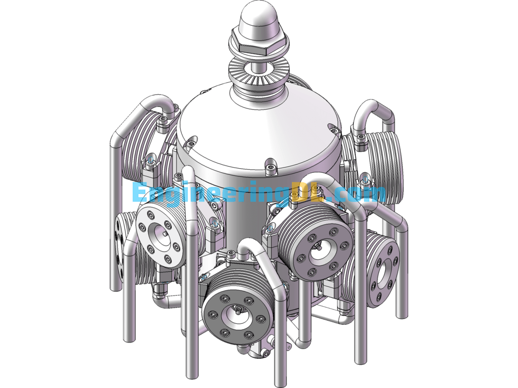 10-Cylinder Double-Row Sleeve Valve Radial Engine SolidWorks Free Download