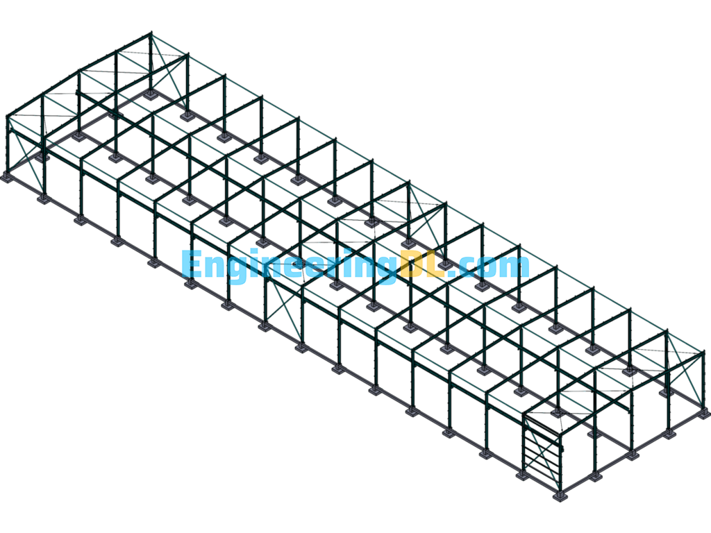 2160 Square Meters Steel Structure Plant SolidWorks, 3D Exported Free Download