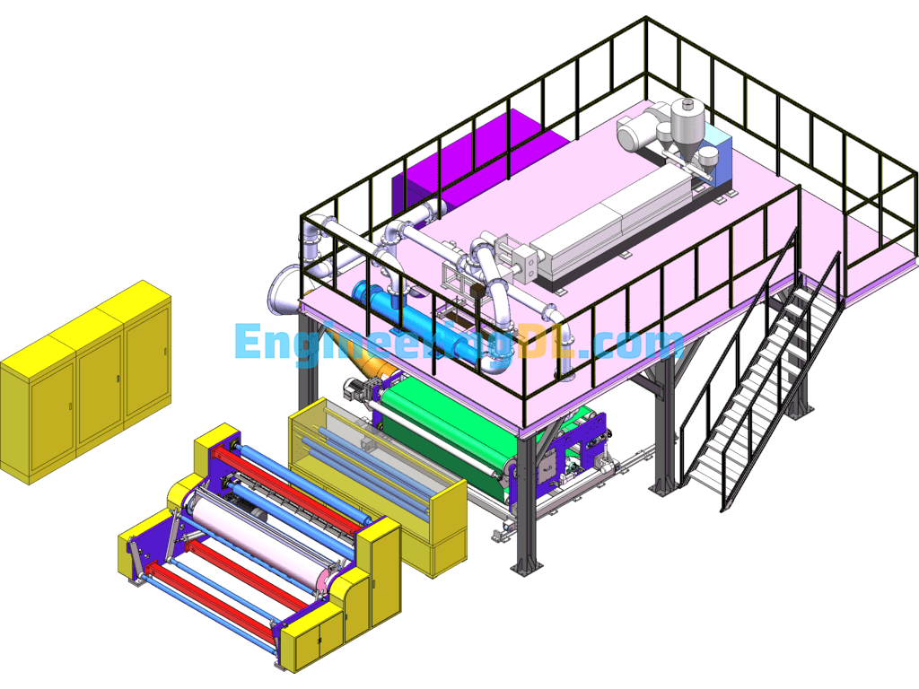 2400 Meltblown Fabric Production Equipment (Meltblown Machine) 3D + Engineering Drawings + CAD + PDF SolidWorks, AutoCAD, 3D Exported Free Download