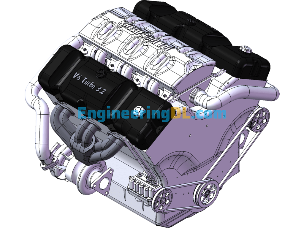 3.2T Twin-Turbocharged V6 Direct Injection Engine SolidWorks Free Download