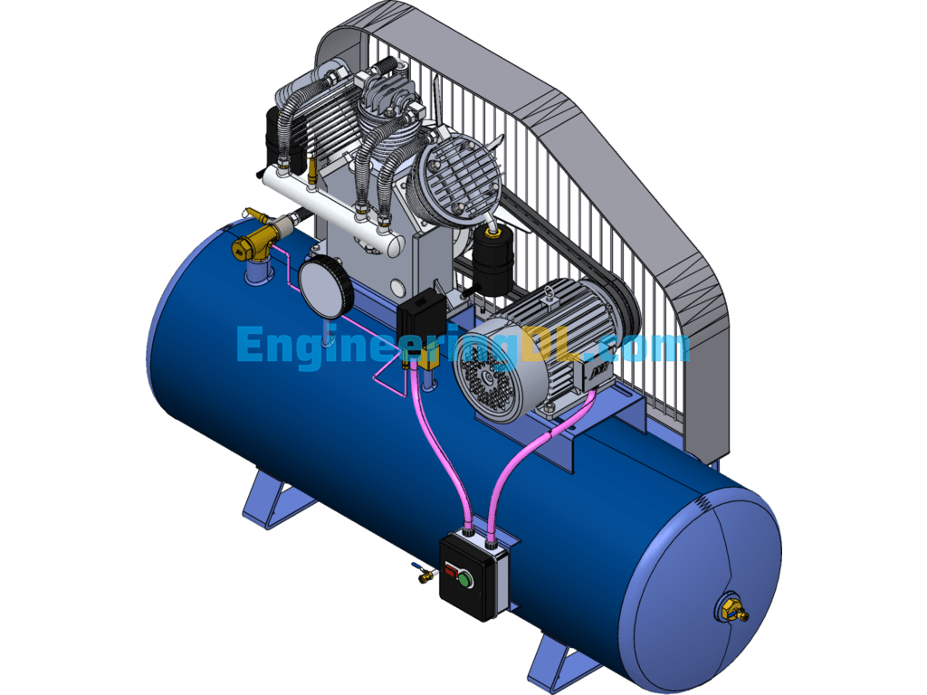 3-Cylinder 2-Stage Air Compressor SolidWorks, 3D Exported Free Download