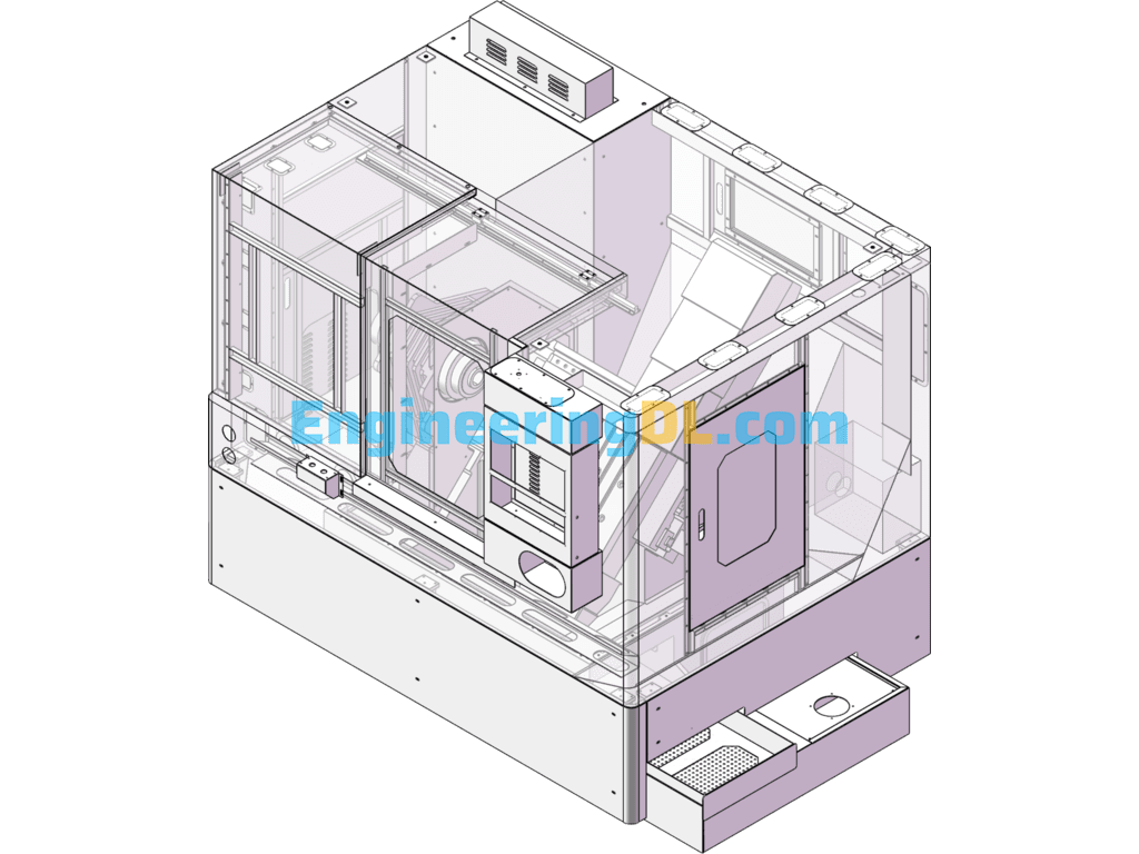 46P Slant-Bed CNC Lathe And Sheet Metal Housing SolidWorks, 3D Exported Free Download