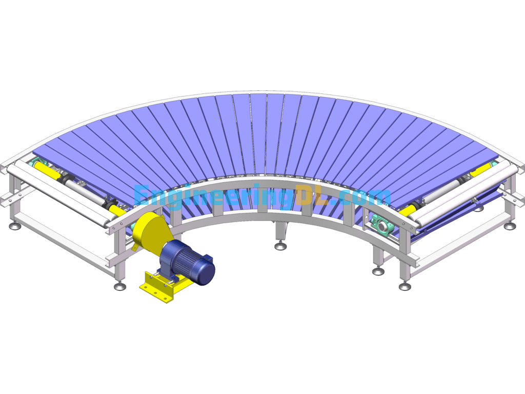 90 Degrees P=38.1 Turning Slat Chain Conveyor SolidWorks, AutoCAD Free Download