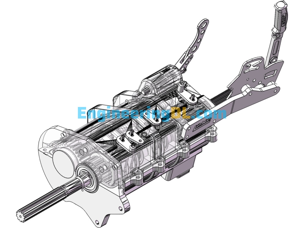 GF2400 Gear Drive 4-Speed Transmission Design Model SolidWorks, 3D Exported Free Download