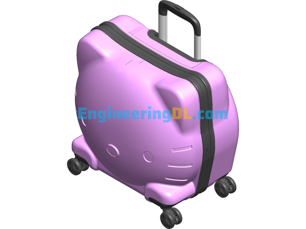 Kitty Cat Children's Trolley Case SolidWorks, 3D Exported Free Download