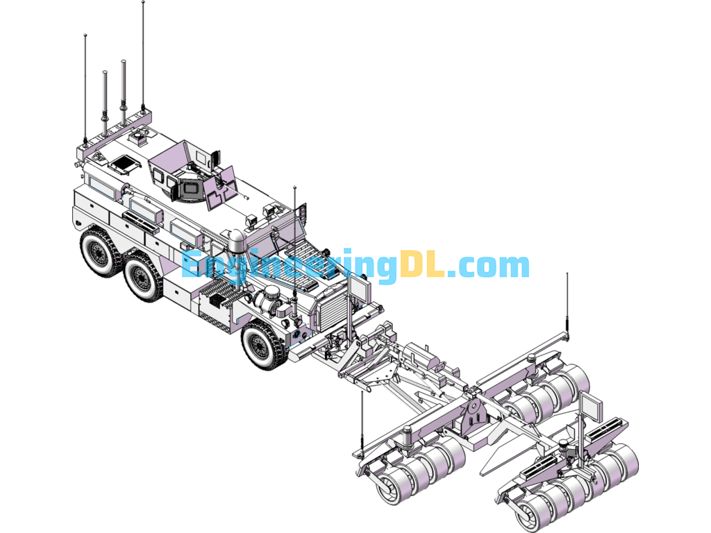 MRAP Anti-Mine Ambush Vehicle SolidWorks, 3D Exported Free Download