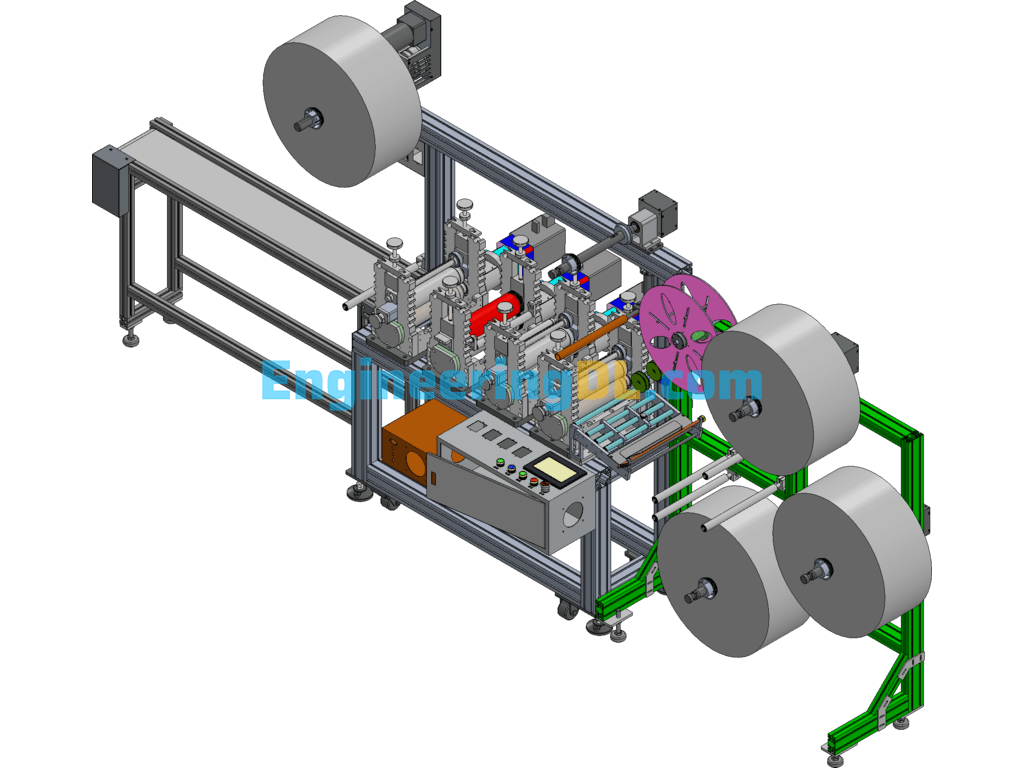 N95 Full Servo-Driven Mouthpiece Beating And Sheeting Machine SolidWorks, 3D Exported Free Download