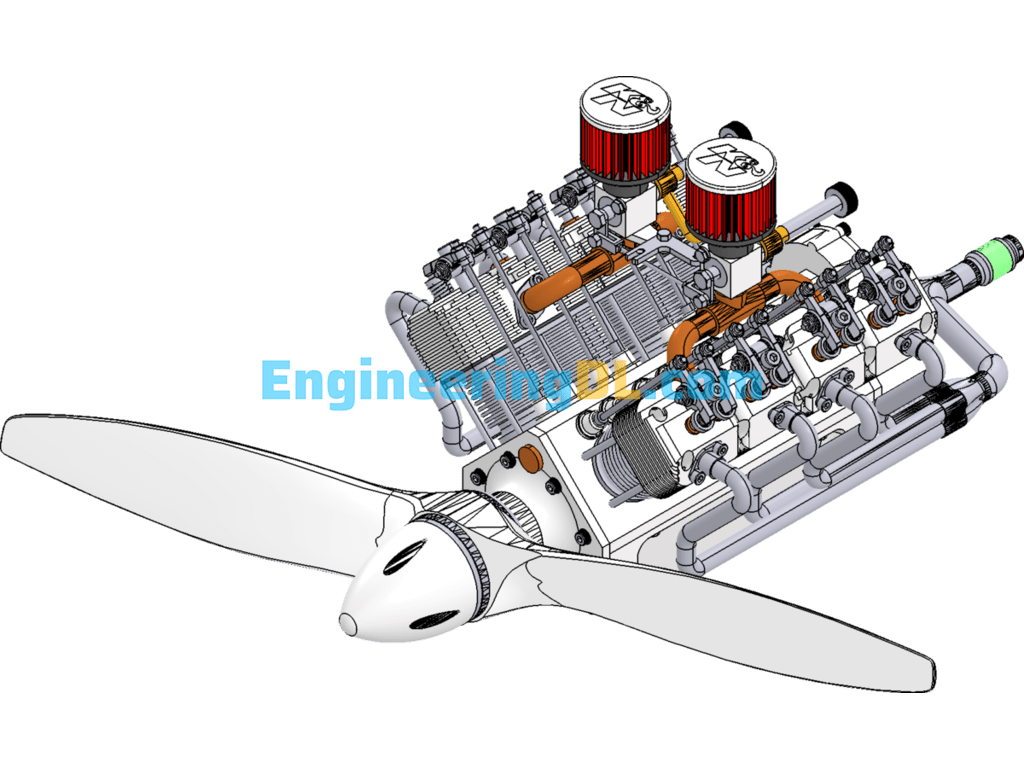 V8 Model Airplane Engine SolidWorks Free Download