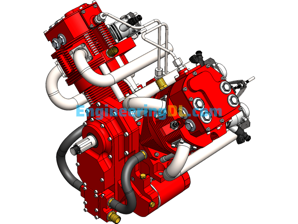 V-Type Four-Valve Two-Cylinder Four-Stroke Gasoline Engine SolidWorks, 3D Exported Free Download
