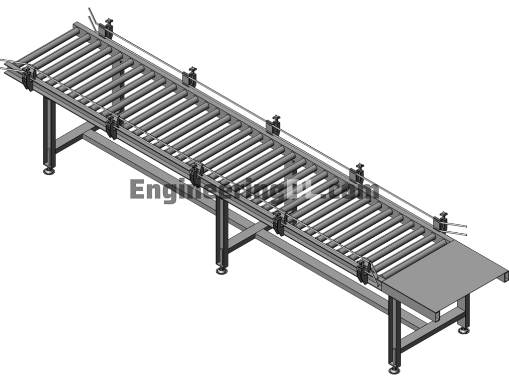 A Section Of 50 Mm Diameter Unpowered Roller Conveyor Line SolidWorks, 3D Exported Free Download