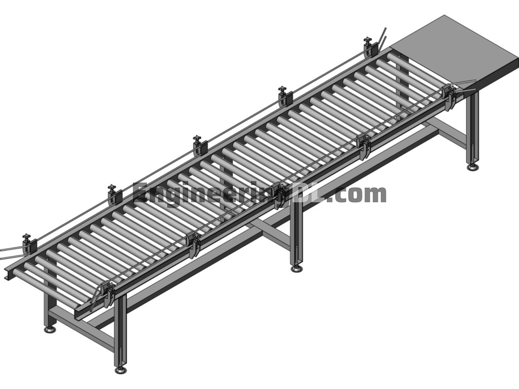 A Section Of 50 Mm Diameter Unpowered Roller Conveyor Line SolidWorks, 3D Exported Free Download