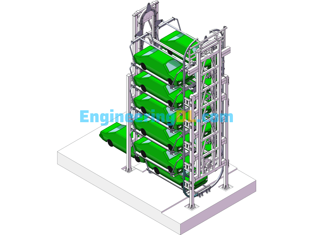 Seven-Story Vertical Circulation Class Mechanical Parking Garage Design (SW2014+Detailed CAD Engineering Drawings) SolidWorks, AutoCAD Free Download