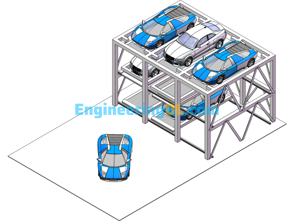 Three-Layer Three-Row Lift And Traverse Automatic Three-Dimensional Garage Two-Dimensional Three-Dimensional Drawings Complete Set SolidWorks, AutoCAD Free Download