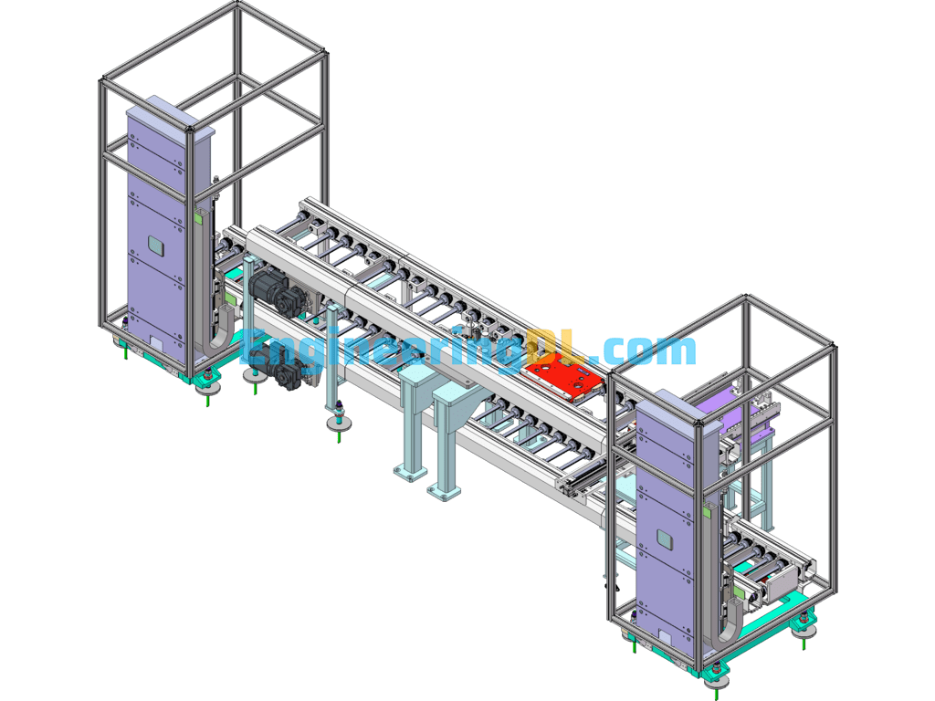 Two-End Lifting Double-Deck Conveyor Line SolidWorks, 3D Exported Free Download