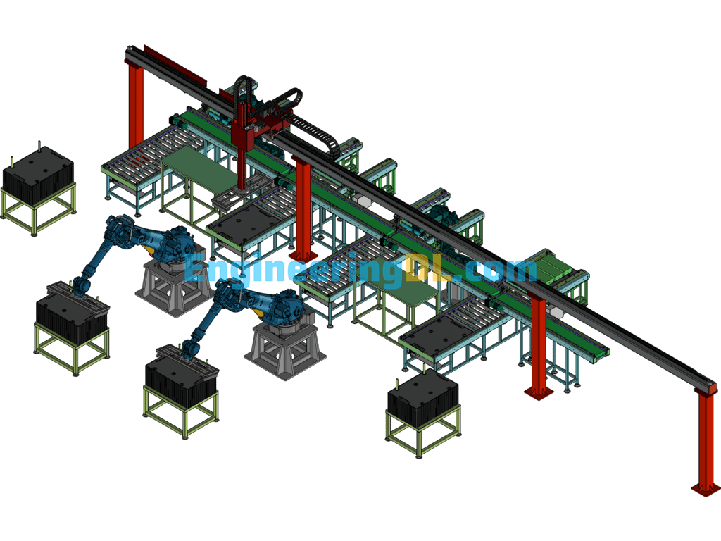 Transfer Palletizing Conveyor Line 3D Exported Free Download