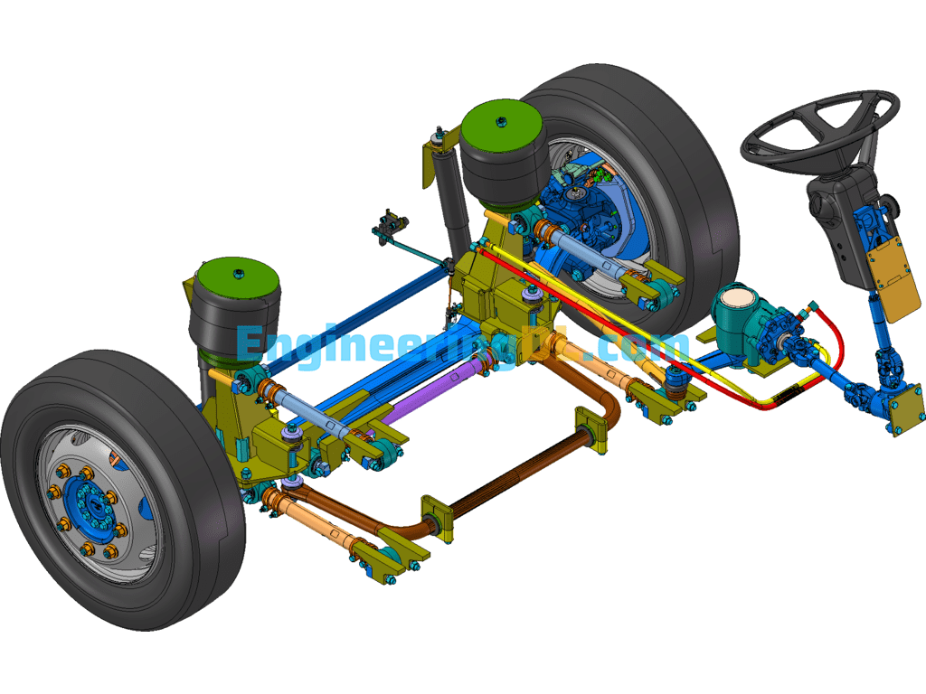 Low-Floor Bus (Bus) Front Suspension And Steering System SolidWorks Free Download