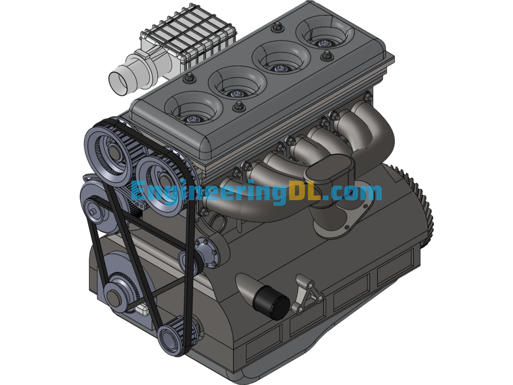 Russian Parallel 4-Cylinder Double Crankshaft Engine SolidWorks Free Download