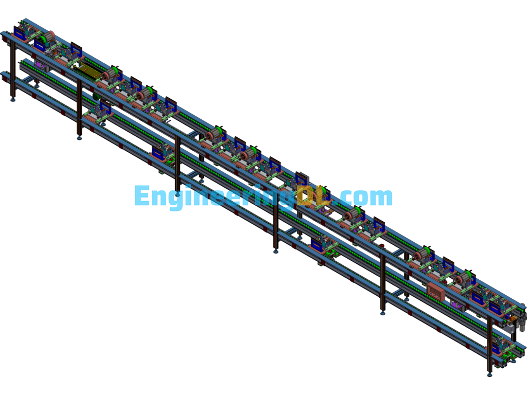 Double Speed Chain Conveyor Motor Automatic Twisting Line Machine And Jig Assembly Line (CreoProE), 3D Exported Free Download