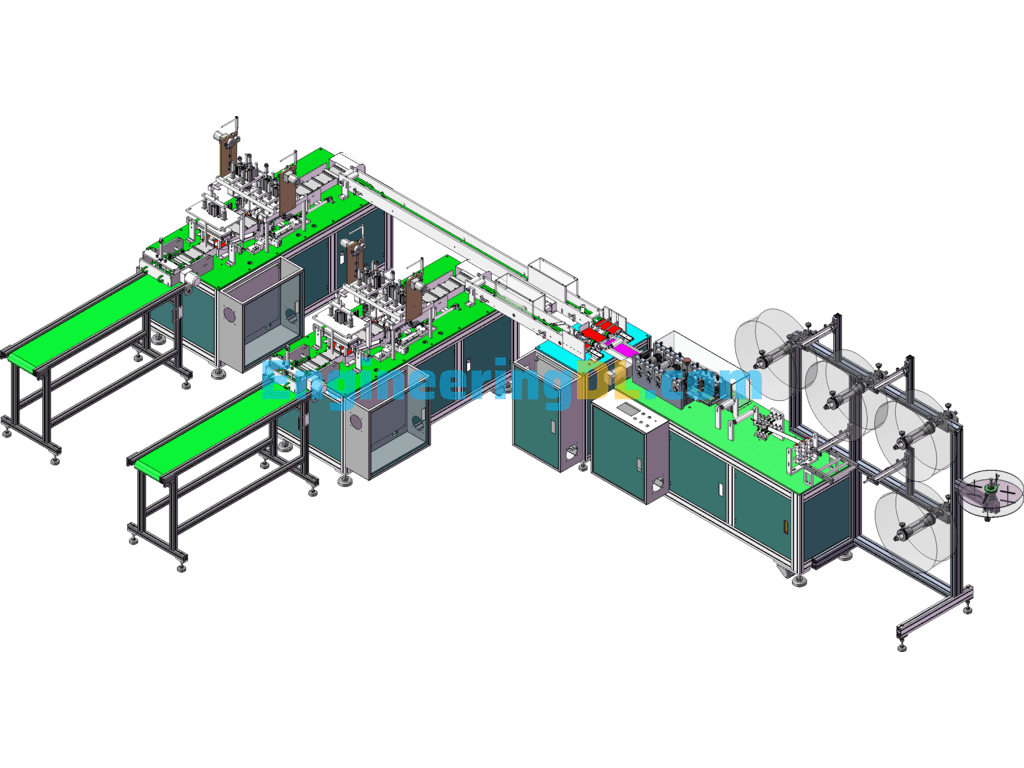 Full Set Of One-Two Masks Machine (Mass Production) 3D2dBOM Electrical Program, Fully Automatic Flat One-Two Masks Machine SolidWorks, AutoCAD, 3D Exported Free Download