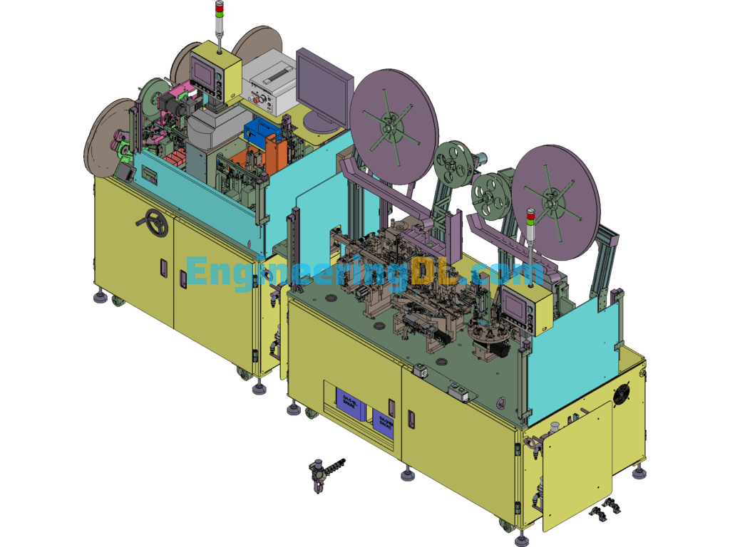 Automatic Electronic Connector Assembly Insert And Test Packing Machine SolidWorks, 3D Exported Free Download