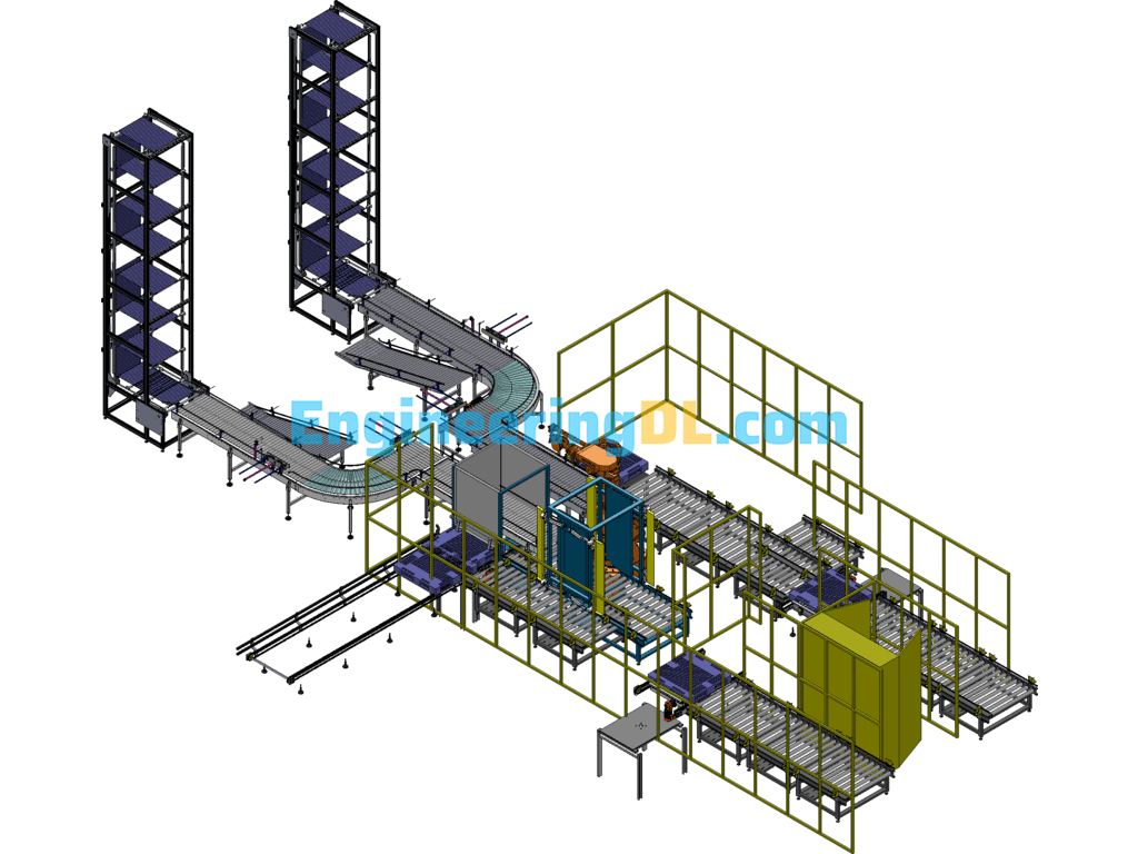 Automatic Palletizing, Wrapping, Packaging And Conveying Line SolidWorks Free Download