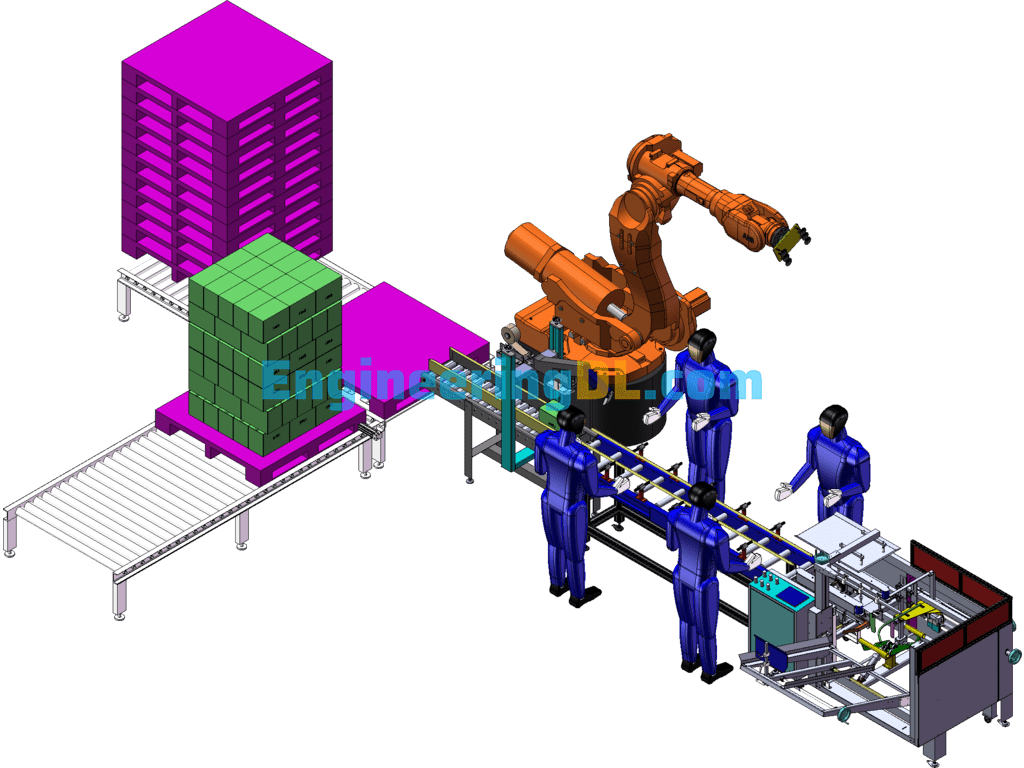 Automatic Carton Palletizing Line (Robot Palletizing And Cartoning Machine) SolidWorks Free Download