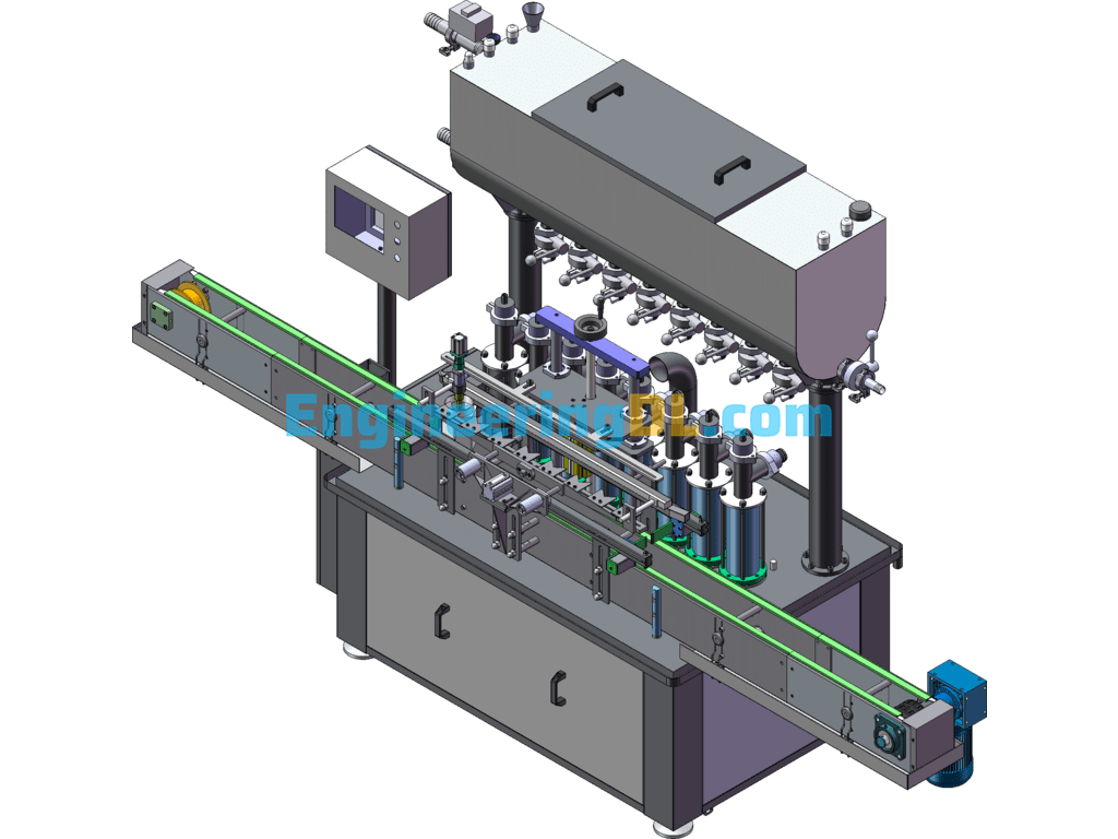 Eight-Head Piston Type Liquid Filling Machine, Non-Standard Automatic 8-Head Filling SolidWorks Free Download