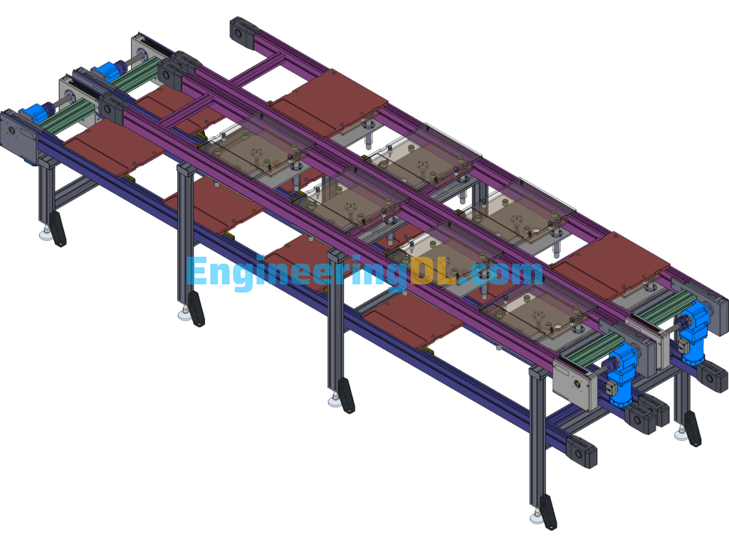 Double Row Upper And Lower Multiplier Chain Line SolidWorks, 3D Exported Free Download
