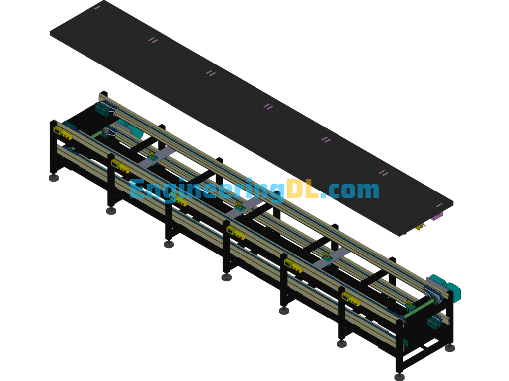 Double Layer Multi-Speed Chain Conveyor Line SolidWorks Free Download