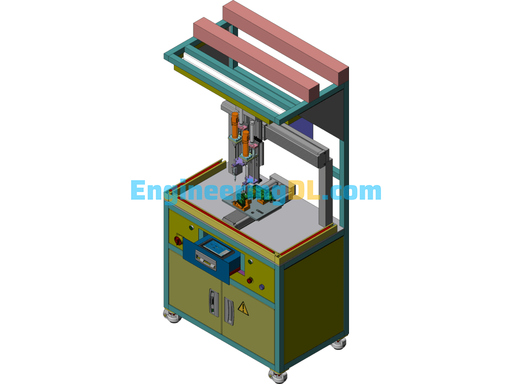 Double Electric Batch Double Shaft Automatic Screw Locking Machine Design SolidWorks, 3D Exported Free Download