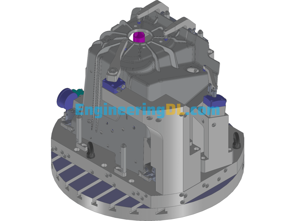 Right Front Wheel Cover Five-Axis Fixture Hydraulic Fixture In The Form Of Lying Plus Five-Axis Pressure-Holding 3D Exported Free Download