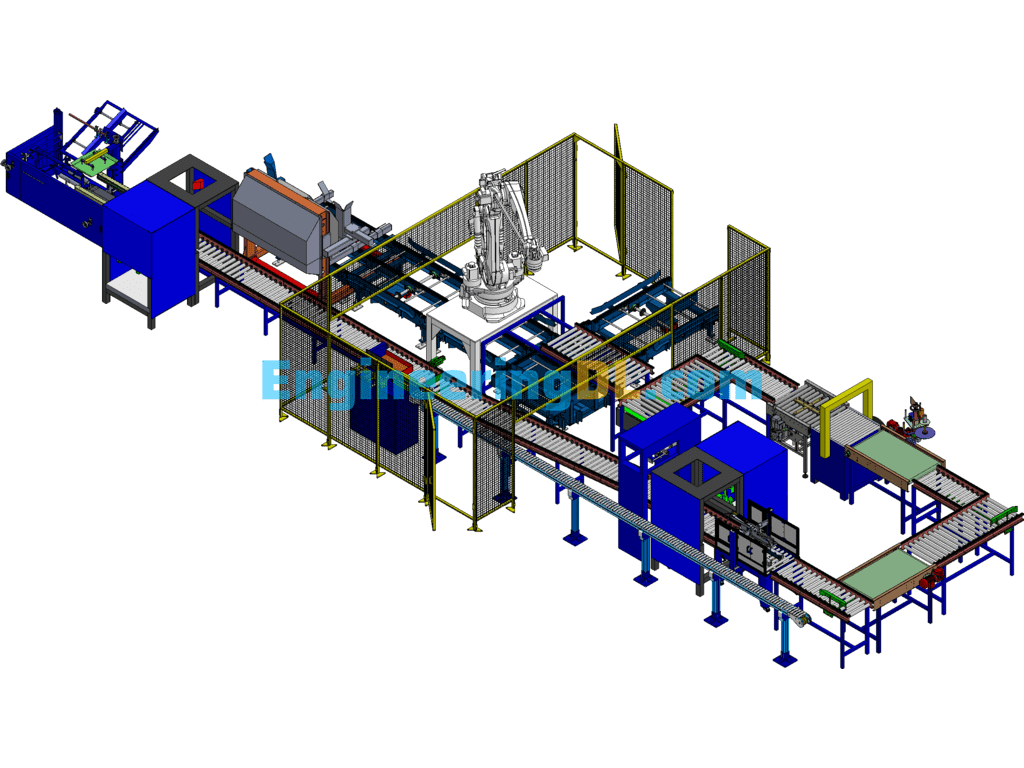 Post-Packaging Production Line (Automatic Box Opening Conveyor Labeling And Palletizing Line) SolidWorks, 3D Exported Free Download