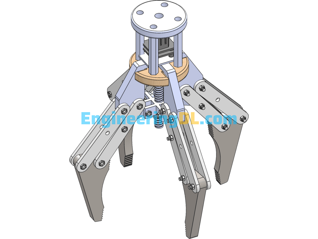 Four-Jaw Gripper Mechanical Jaw 3D Model Drawings SolidWorks, 3D Exported Free Download