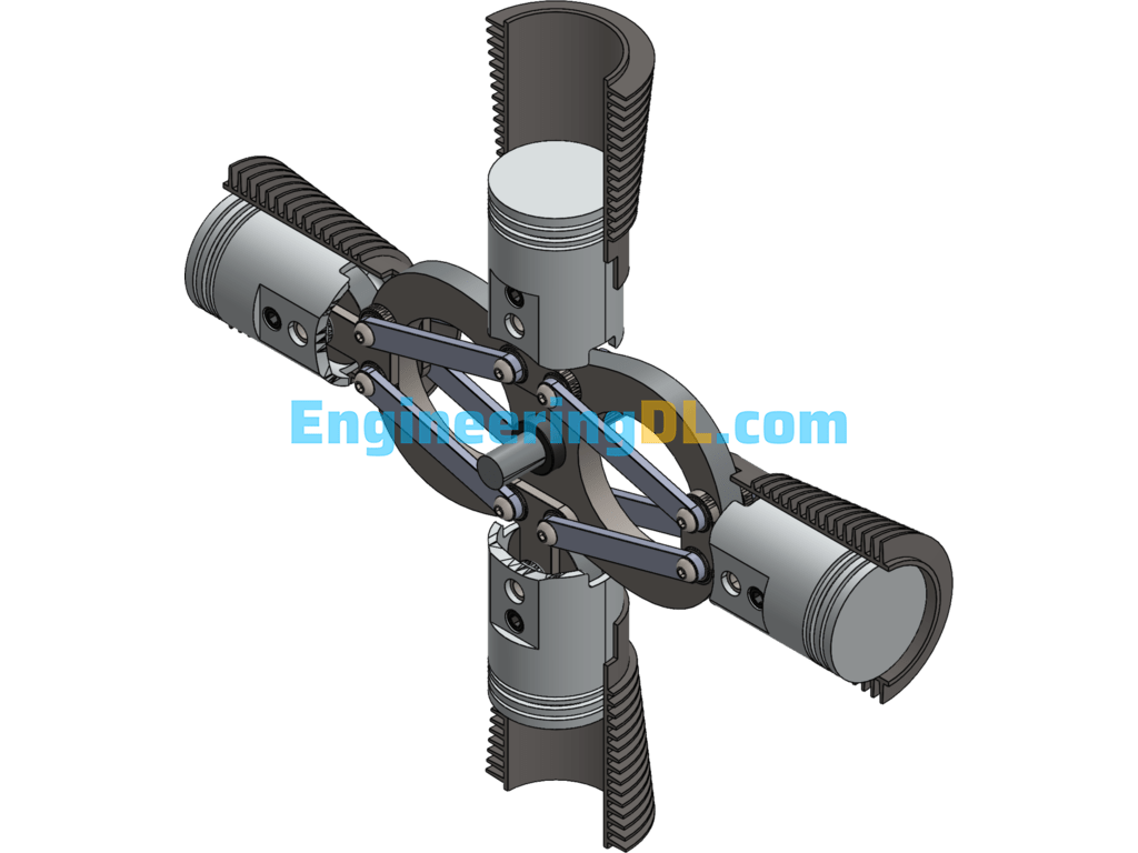 Four-Cylinder Radial Engine SolidWorks, 3D Exported Free Download