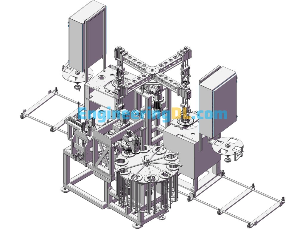 Multi-Station Double Rotary Table Production And Assembly Line SolidWorks, 3D Exported Free Download