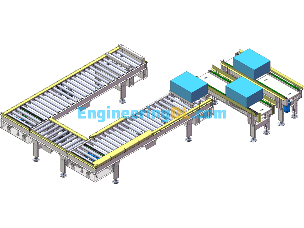 Multiple Roller Chain Conveyor Line Jacking Transplanters SolidWorks, 3D Exported Free Download