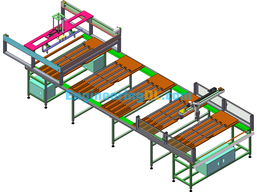 Large LED Lamp Production Line With Locking Screw Machine And Lower Material Handling Robot Automated Production Line Body SolidWorks, 3D Exported Free Download