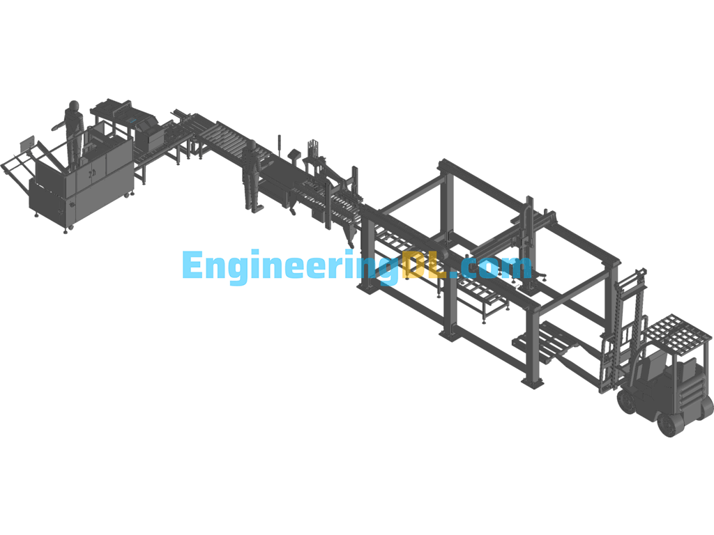 Large Box Opening, Weighing, Sealing And Palletizing Assembly Line 3D Exported Free Download