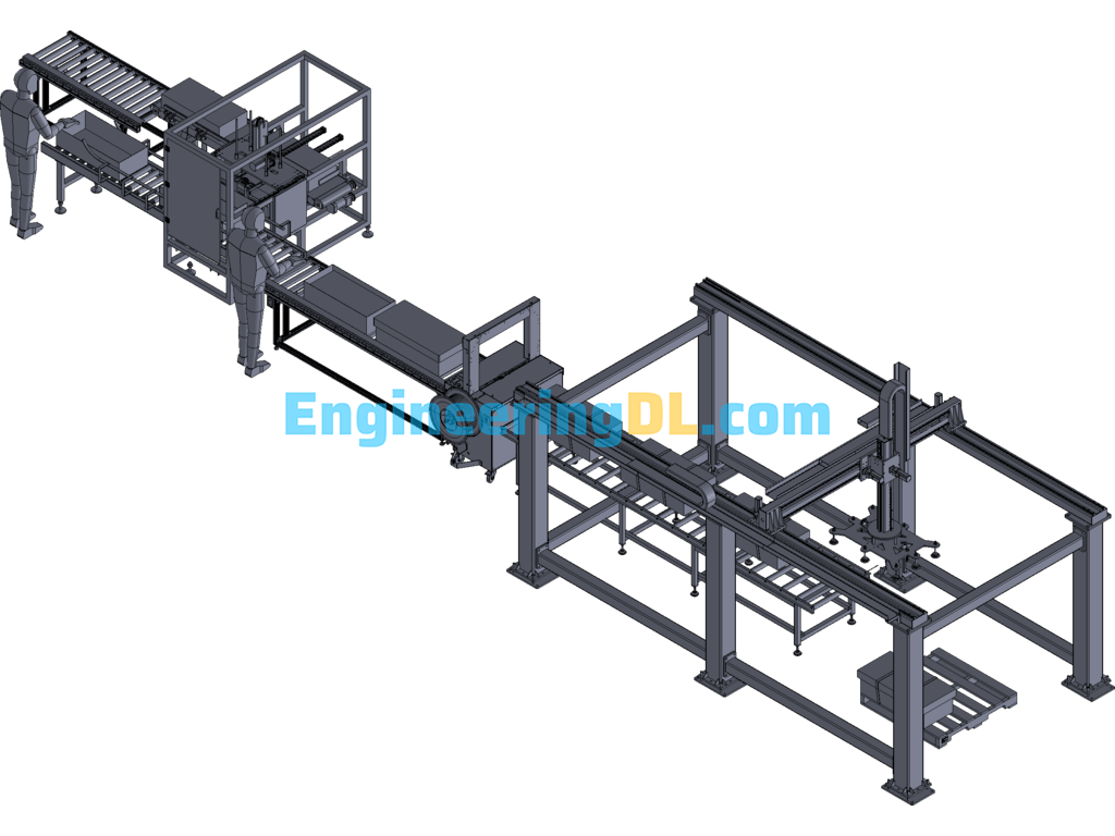 Large Gantry Box Strapping And Palletizing Conveyor Line 3D Exported Free Download