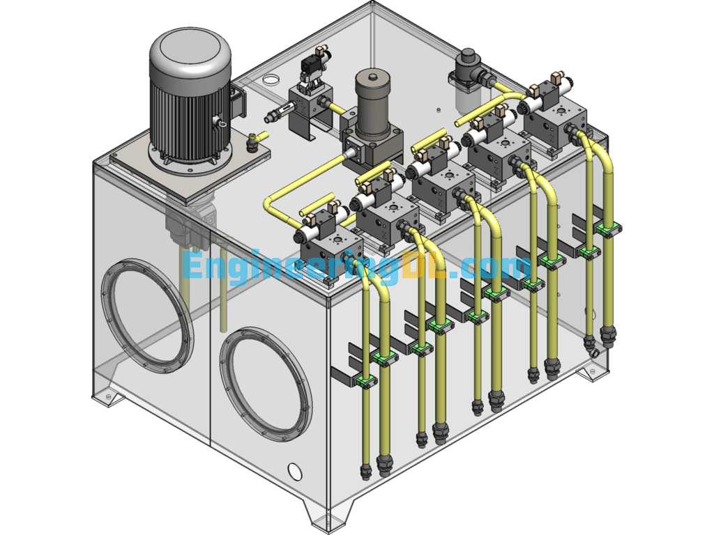 Complete Hydraulic Station 3D Section Tube Valve Block SolidWorks Free Download