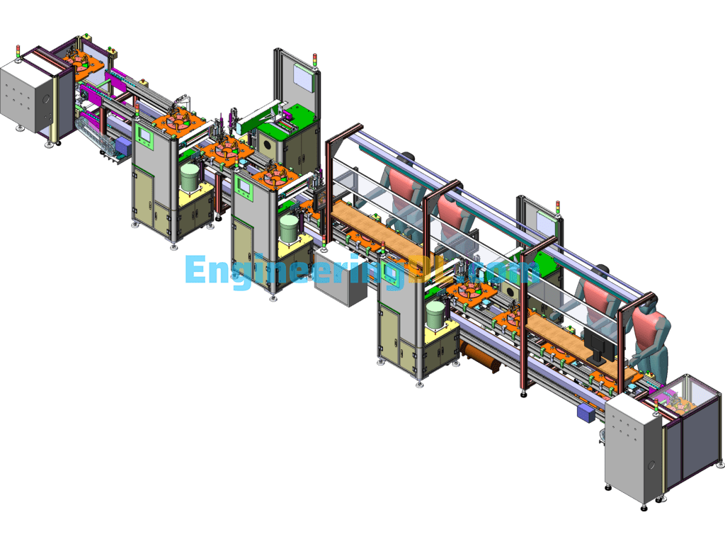 Practical Non-Standard Semi-Automatic Assembly Line, Multi-Speed Conveyor Chain Reflow Line SolidWorks, 3D Exported Free Download