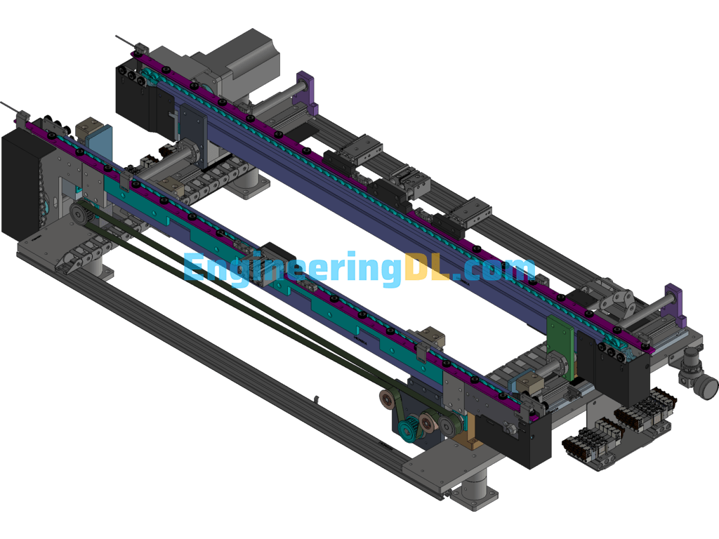 Adjustable Width Multi-Speed Chain Conveyor Line 3D Exported Free Download