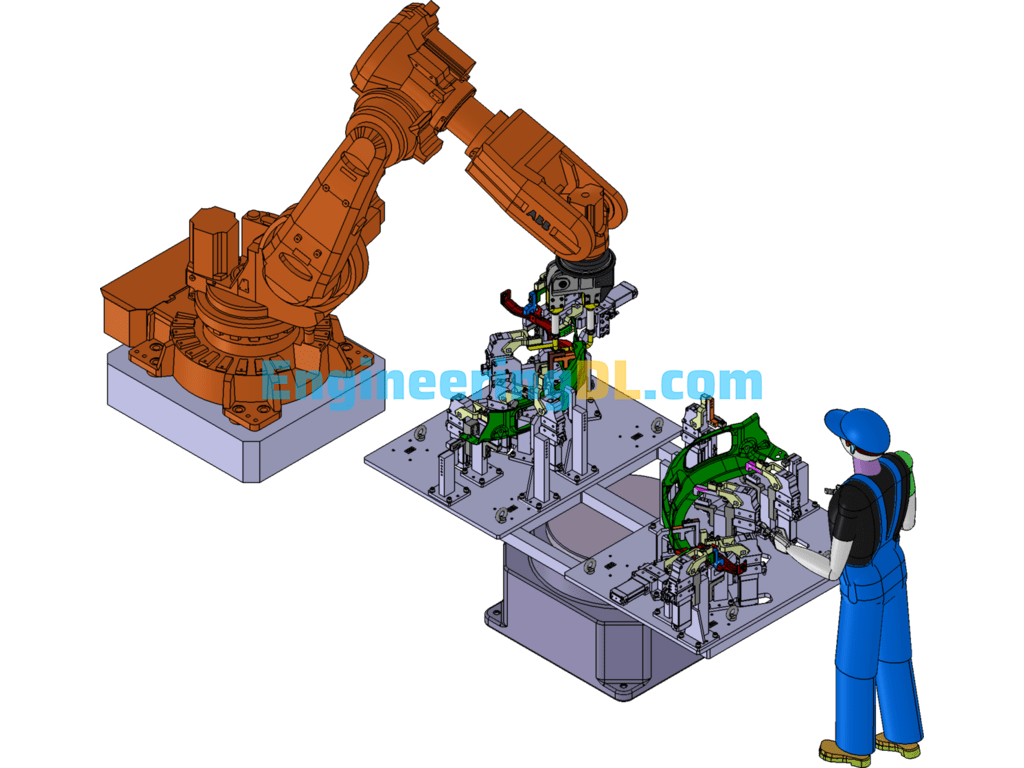 Industrial Robotic Automatic Welding Work Cell SolidWorks, 3D Exported Free Download