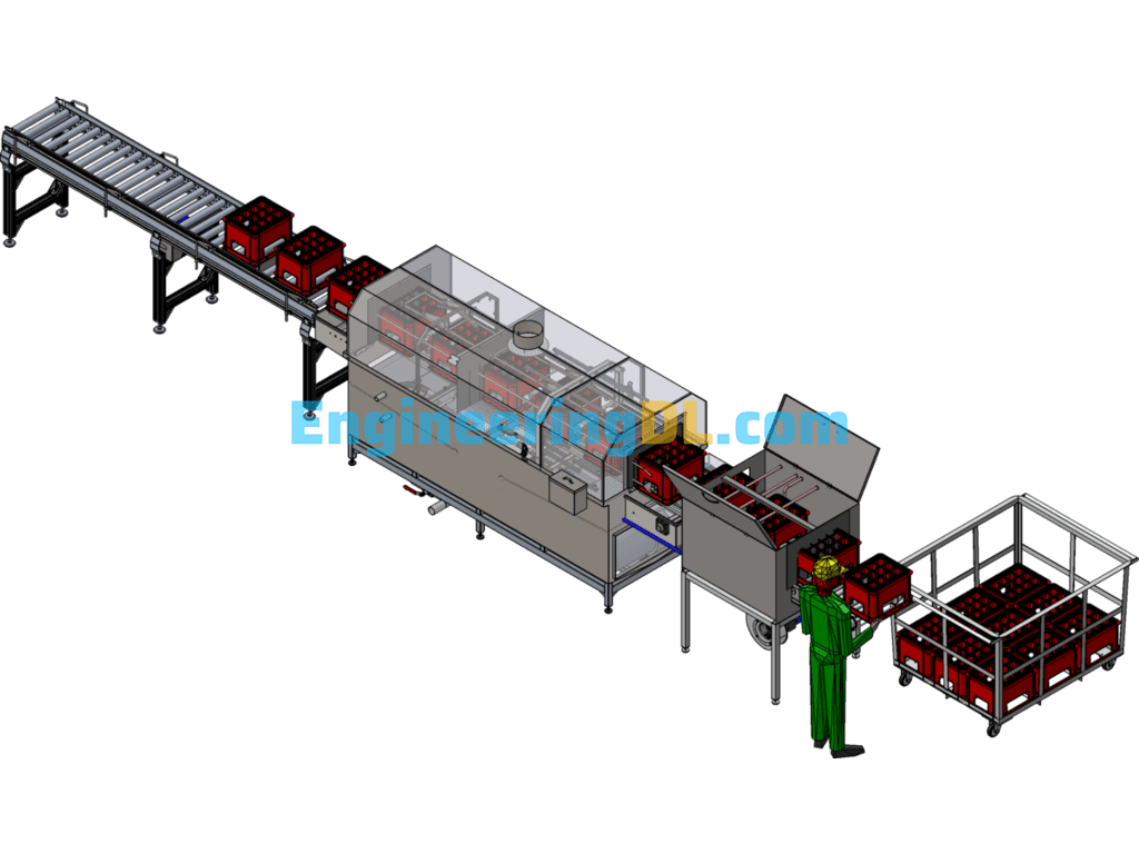 Industrial Box Washing Machine Automatic Assembly Line SolidWorks, 3D Exported Free Download