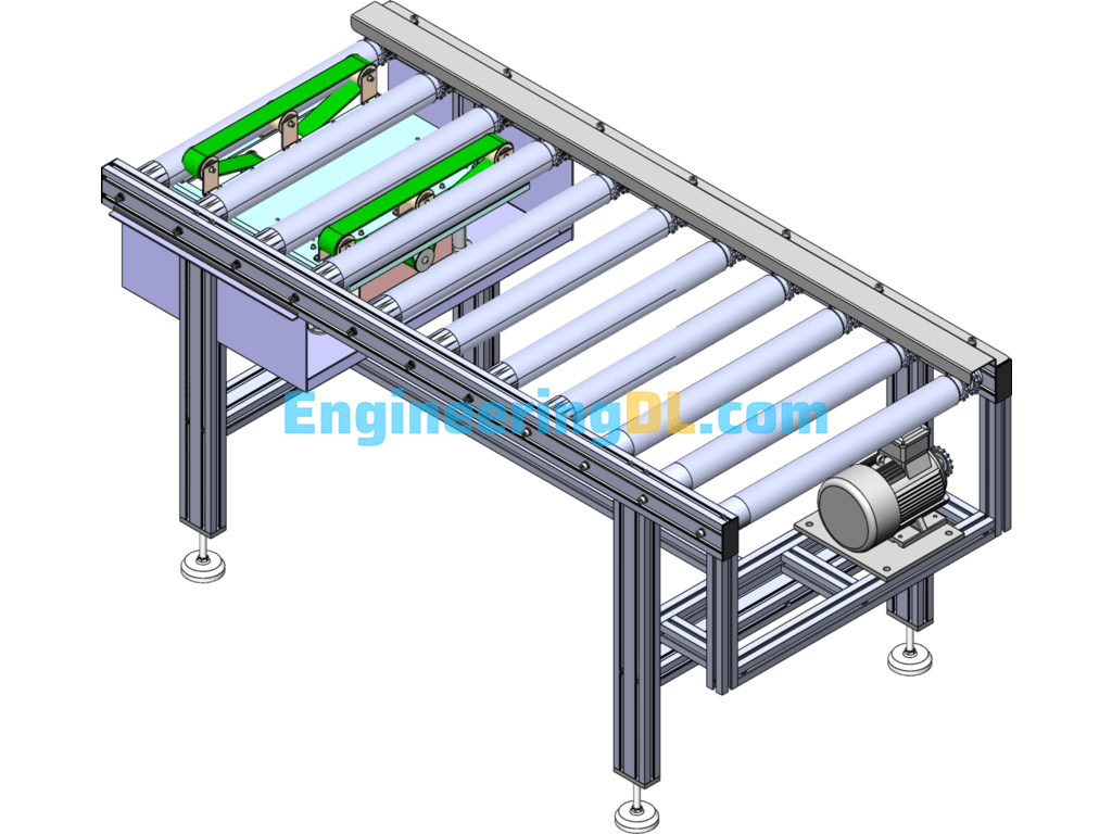 3D Modeling Drawing Of A Roller Conveyor Line With Steering Mechanism SolidWorks, 3D Exported Free Download