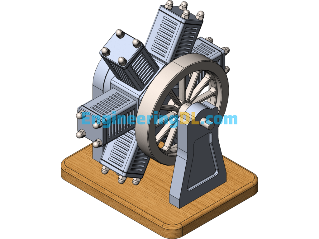 Miniature Pneumatic 6-Cylinder Radial Engine SolidWorks, 3D Exported Free Download