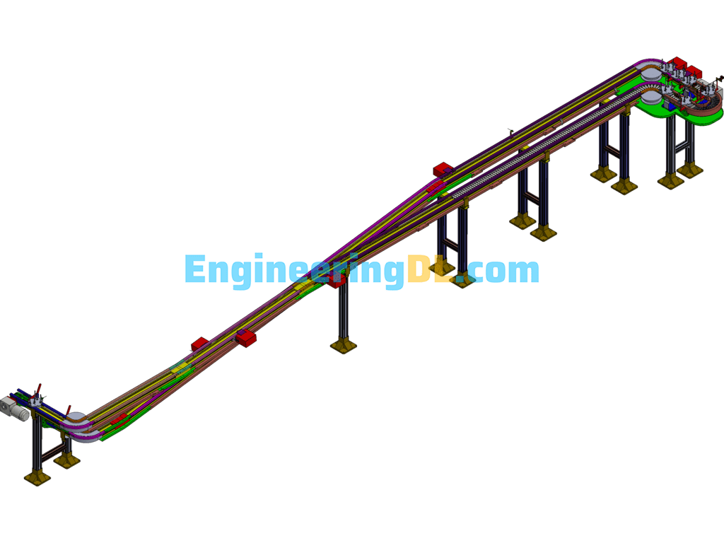 Automation Of Pallet Uphill And Downhill Conveying (CreoProE), 3D Exported Free Download