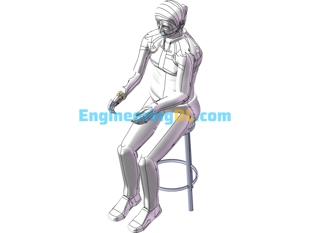Pulling The Line Character Sitting Position SolidWorks, 3D Exported Free Download