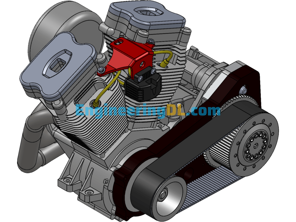 Motorcycle Twin-Cylinder Engine Assembly SW Model SolidWorks Free Download