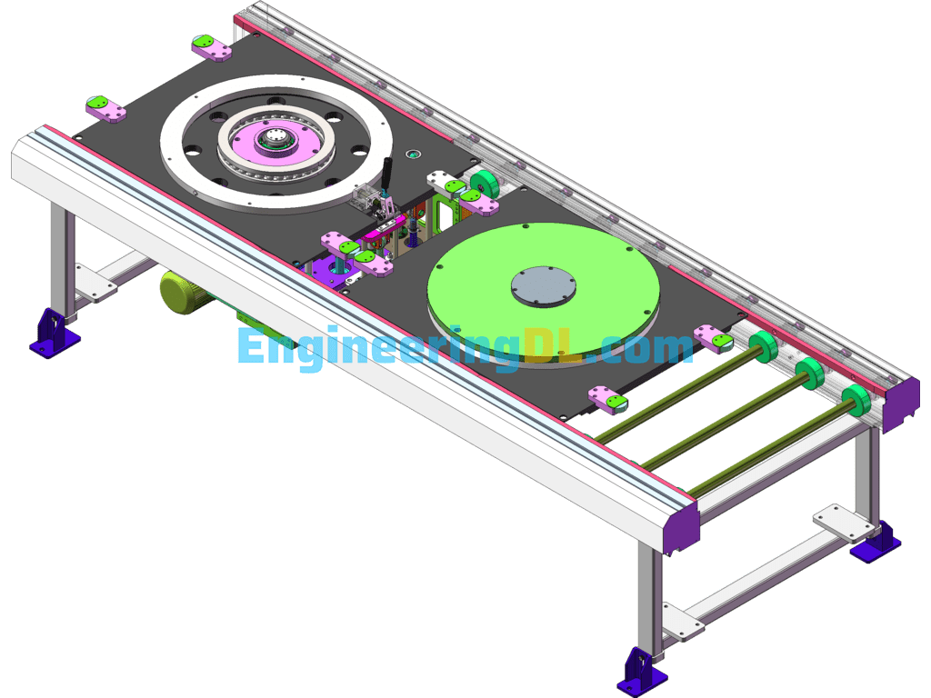 Friction Conveying Line (Automatic Pallet Rotation Mechanism) SolidWorks, Solid Edge Free Download